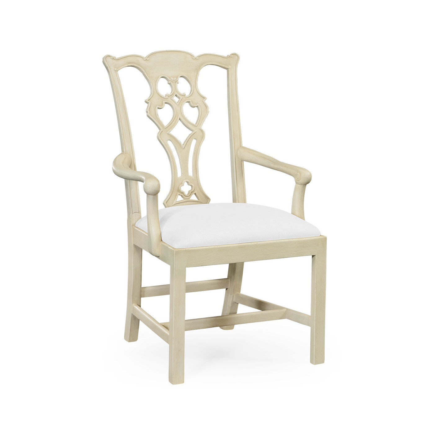 Windsor Chippendale Grey Linen Arm Chair