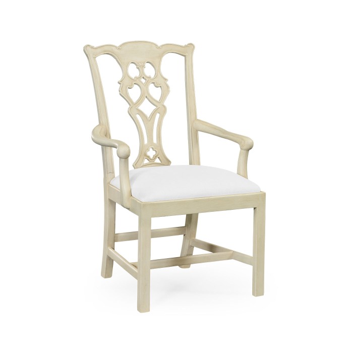 Windsor Chippendale Grey Linen Arm Chair
