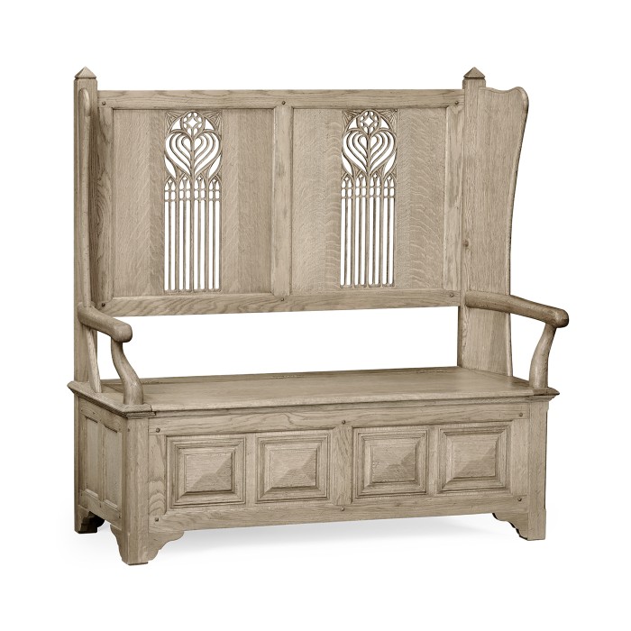 Gothic Style Grey Oak Settle with Storage