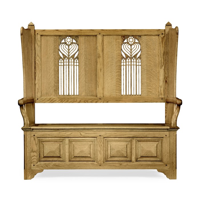 Gothic Style Natural Oak Settle with Storage