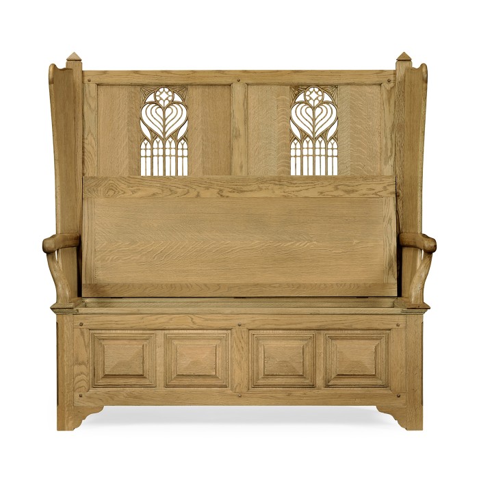 Gothic Style Natural Oak Settle with Storage