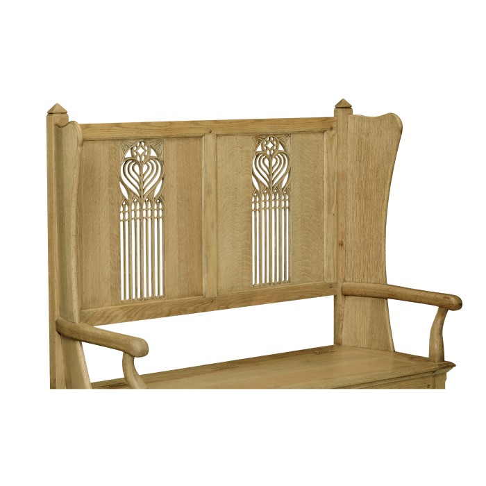 Gothic Style Natural Oak Settle with Storage