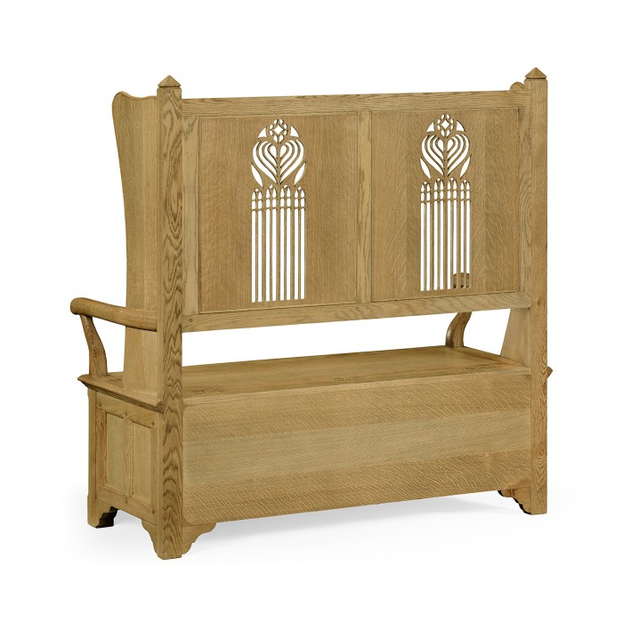 Gothic Style Natural Oak Settle with Storage