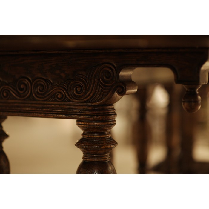 Elizabethan Style Dark Oak Extending Dining Table 91