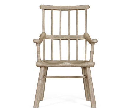 Rustic Grey Oak Country Arm Chair with A Plank Seat