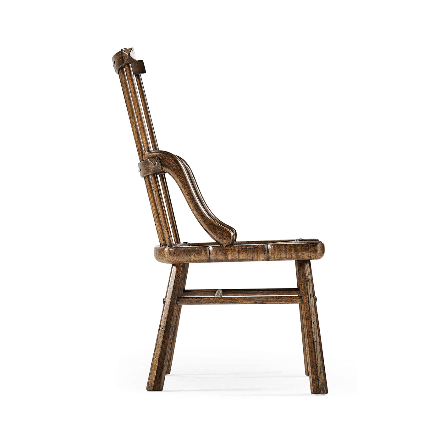 Rustic Dark Oak Country Side Chair with a Plank Seat