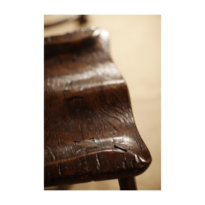 Rustic Dark Oak Country Side Chair with a Plank Seat