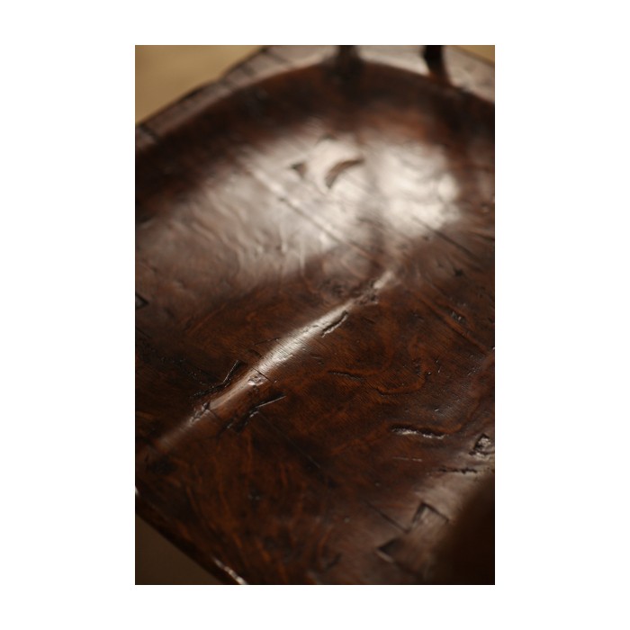 Rustic Dark Oak Country Side Chair with a Plank Seat