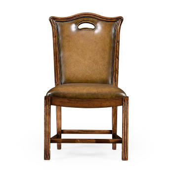 Chippendale country side chair leather upholstery with medium antique chestnut leather