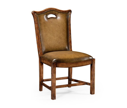 Chippendale country side chair leather upholstery with medium antique chestnut leather