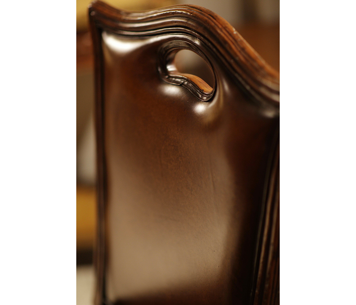 Chippendale country side chair leather upholstery with medium antique chestnut leather