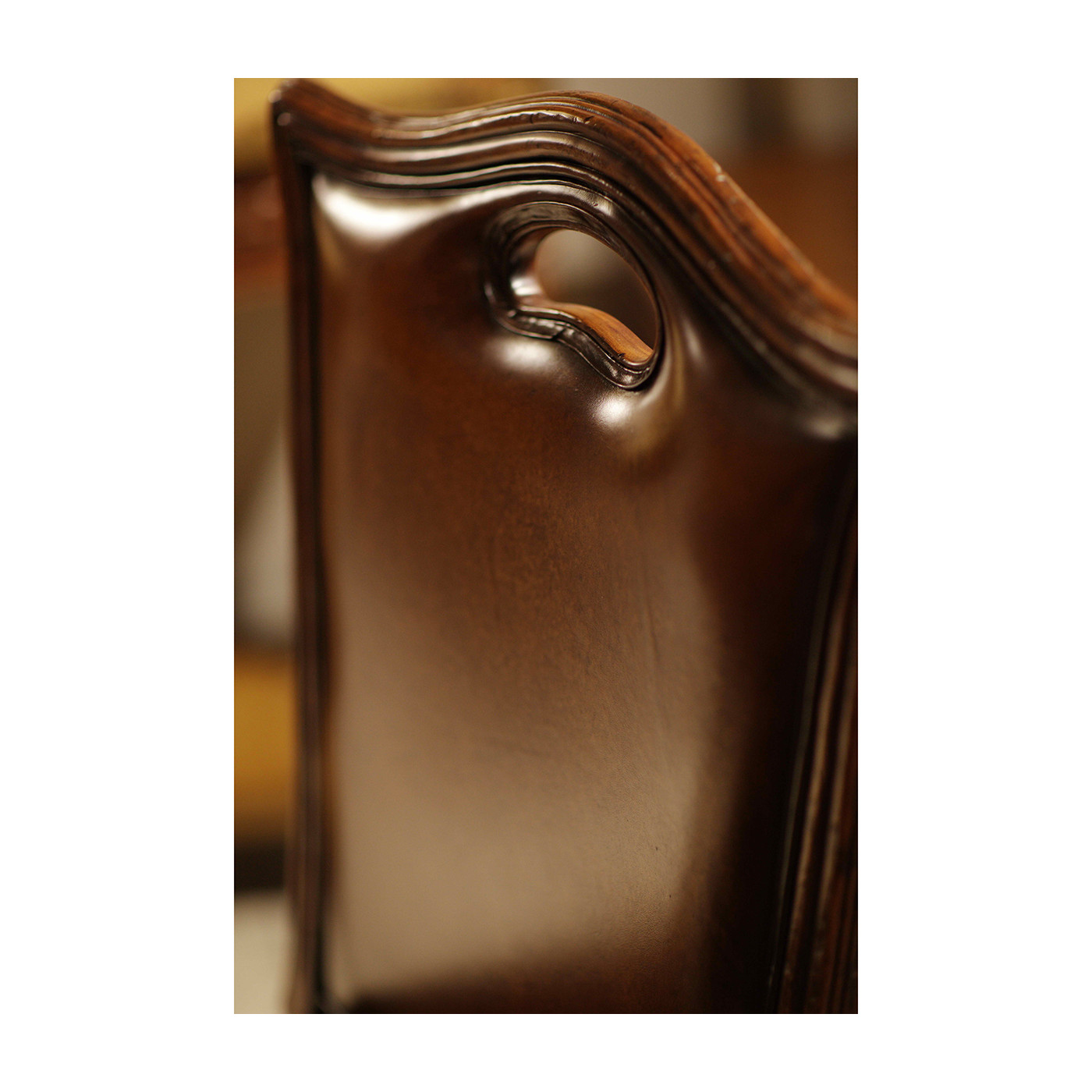 Chippendale country side chair leather upholstery with medium antique chestnut leather