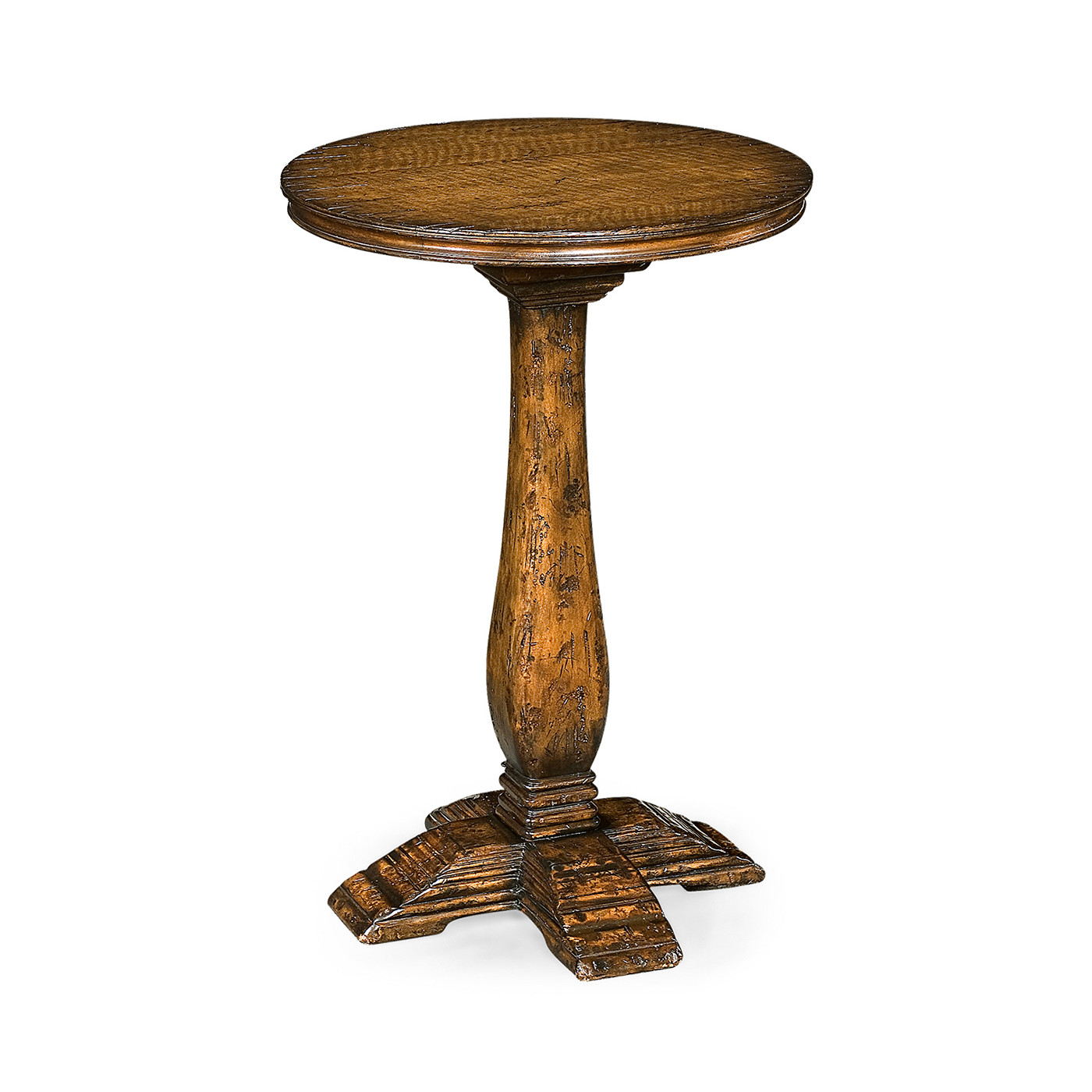 Walnut round lamp table heavy distress