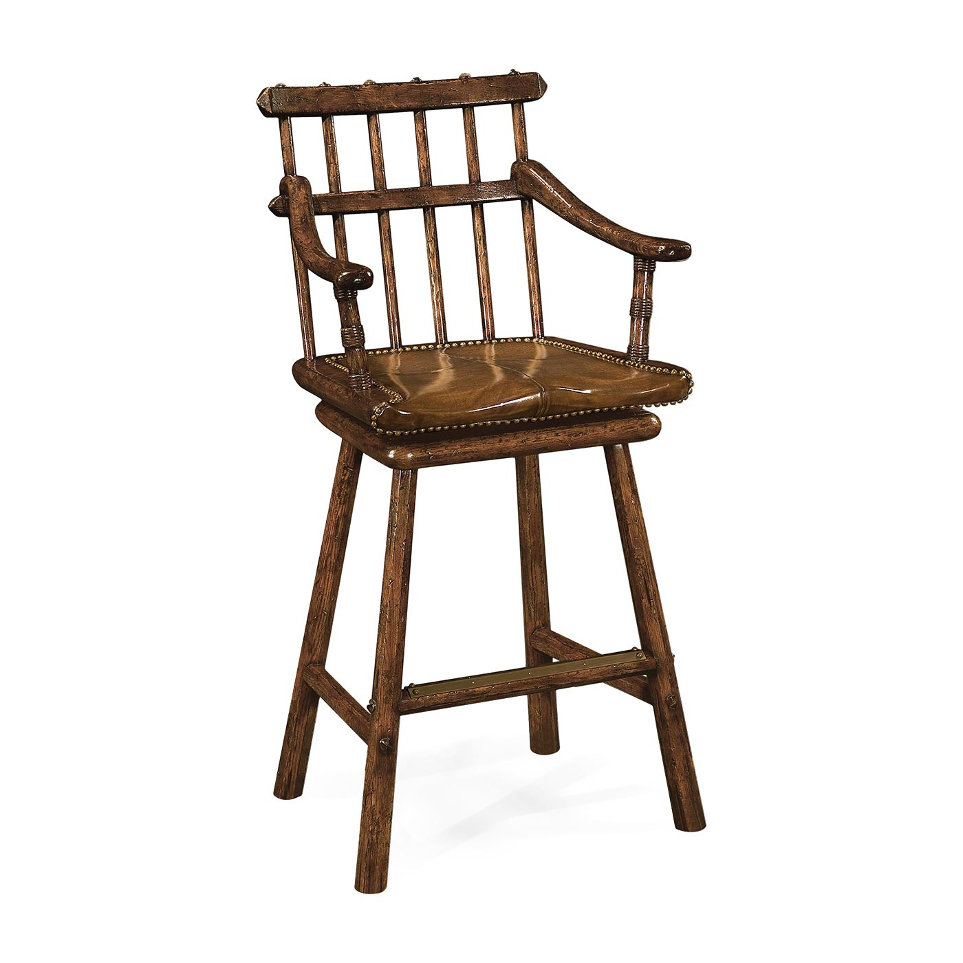 Rustic Dark Oak Arm Bar Stool