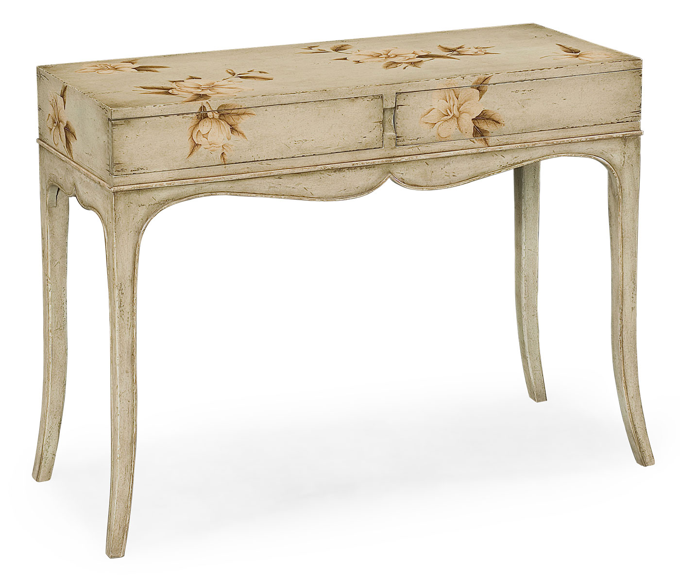Painted antique olive floral console (Small)