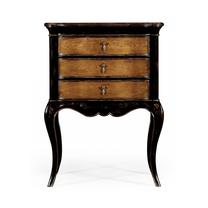 French Style Black Painted & Cherry Bedside Chest