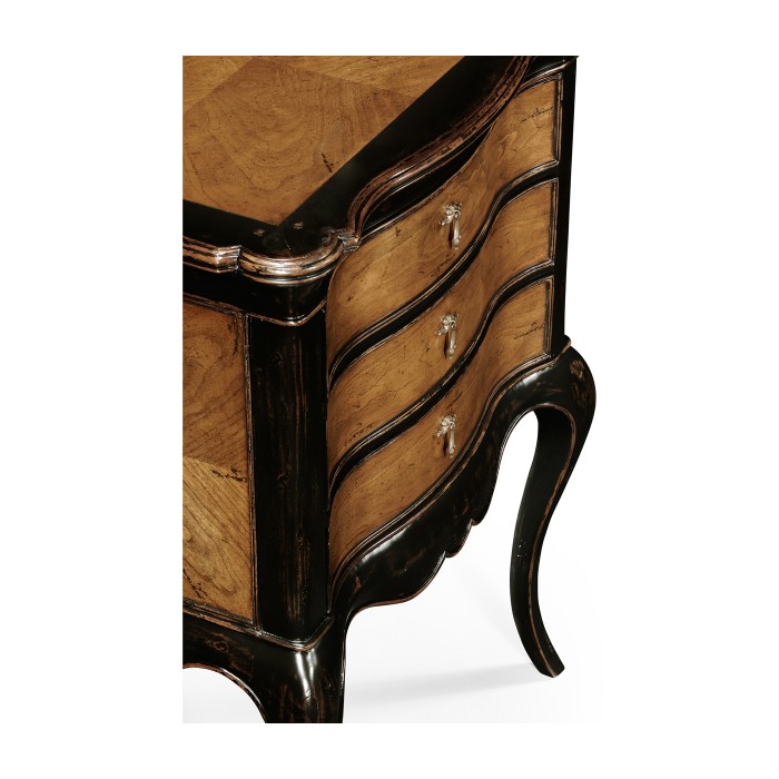 French Style Black Painted & Cherry Bedside Chest