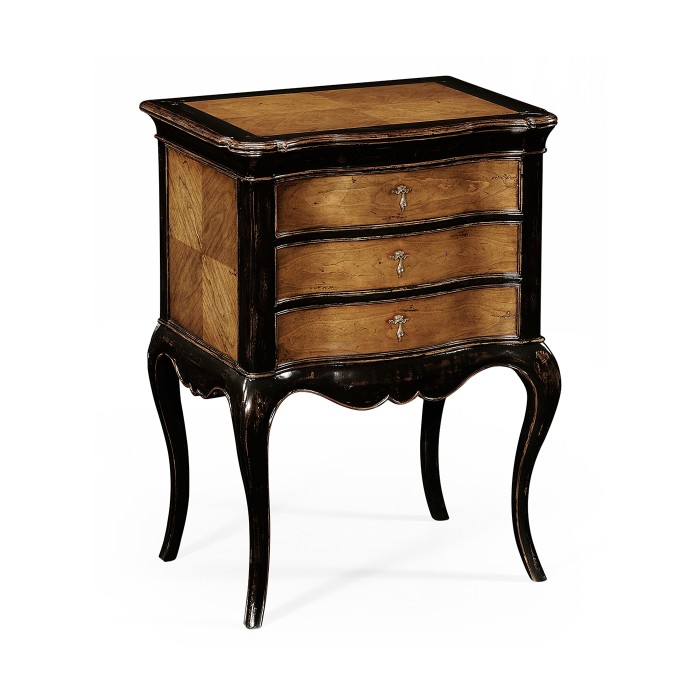 French Style Black Painted & Cherry Bedside Chest