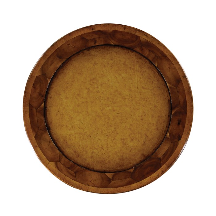 Oyster round lamp table leather inset top