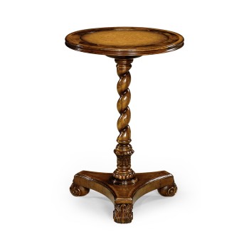 Oyster round lamp table leather inset top