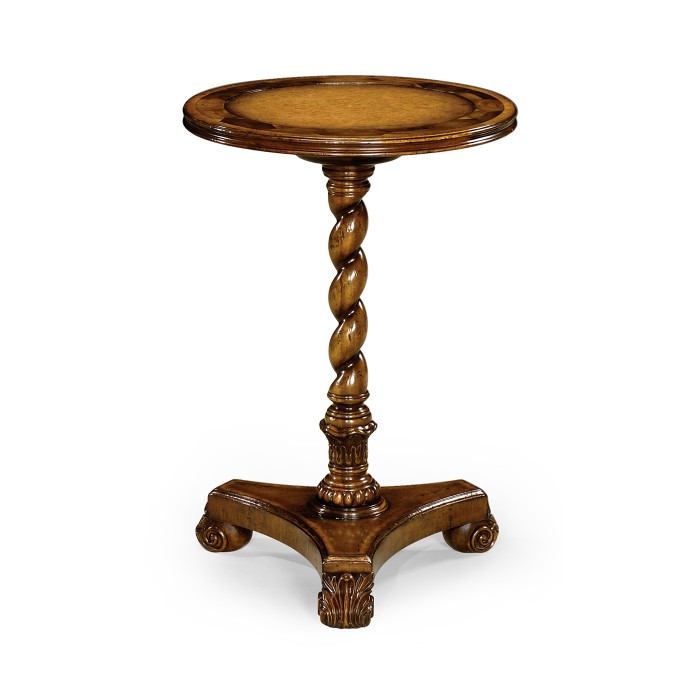 Oyster round lamp table leather inset top