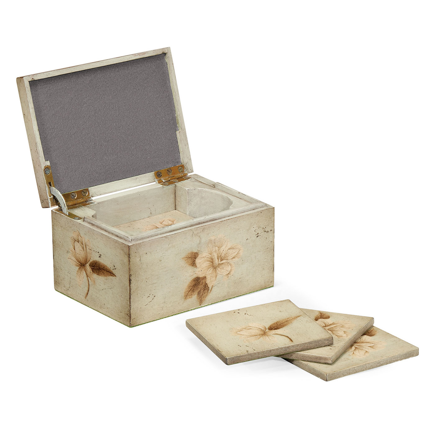 Drinks Coasters Box with Painted Floral Design