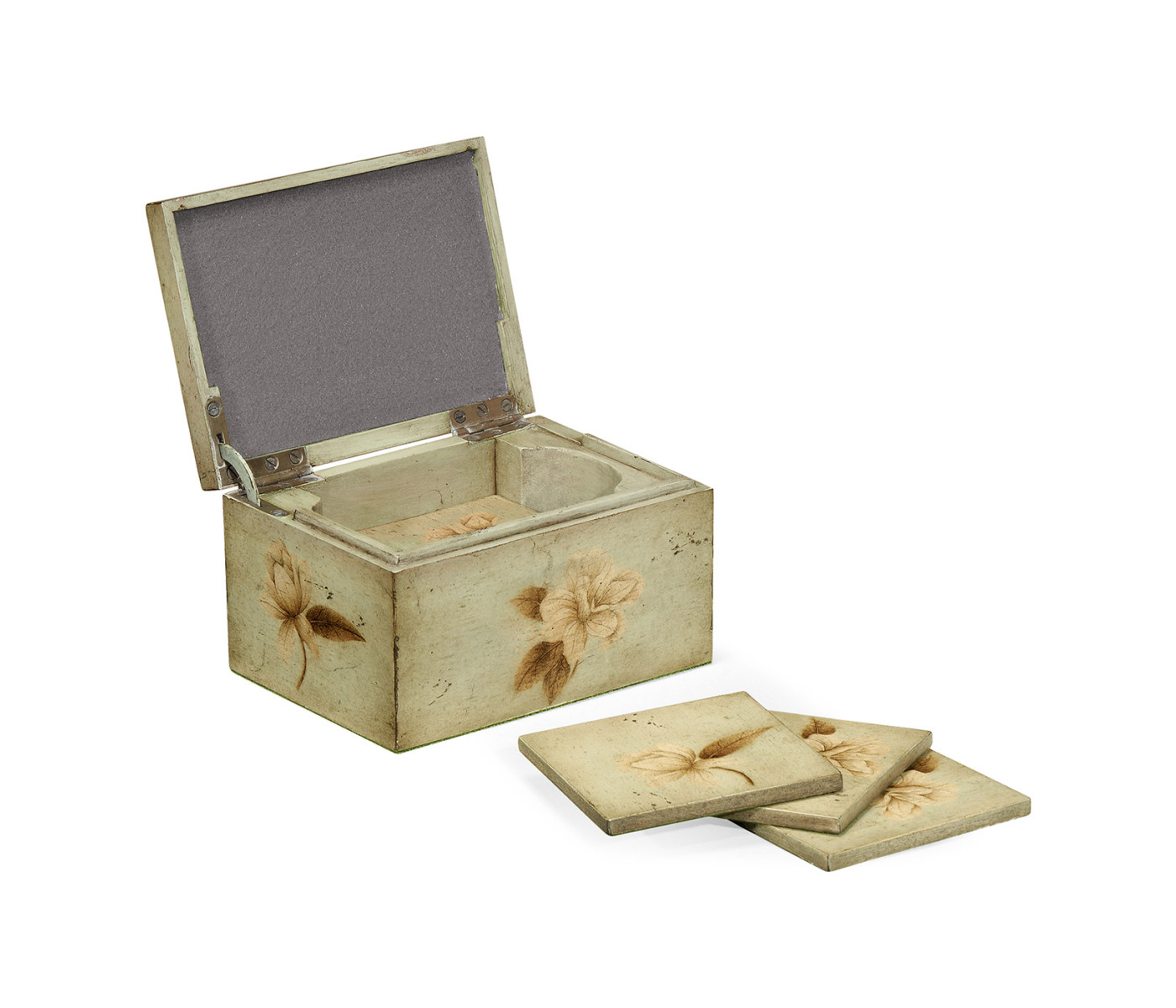 Drinks Coasters Box with Painted Floral Design