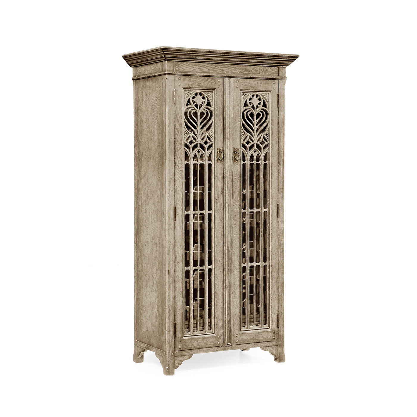 Tall Gothic Grey Oak Wine Cabinet