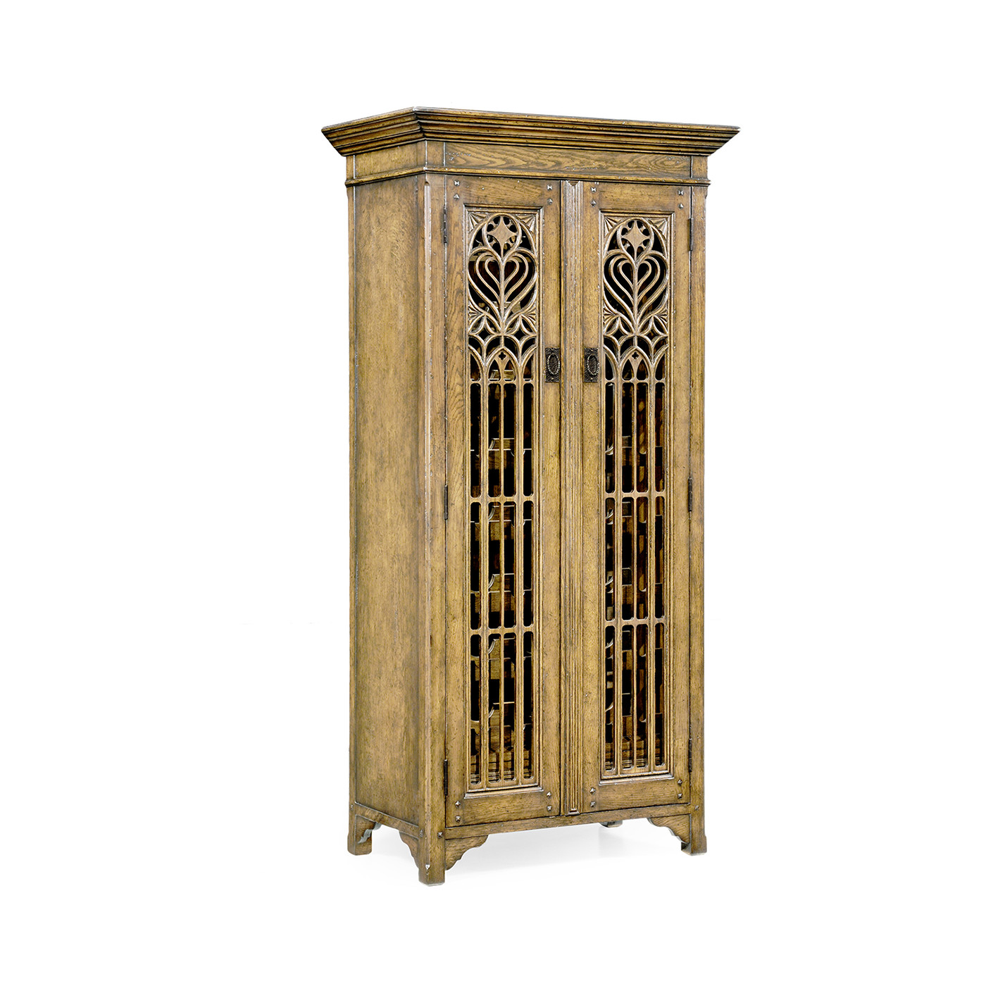 Tall Gothic Natural Oak Wine Cabinet