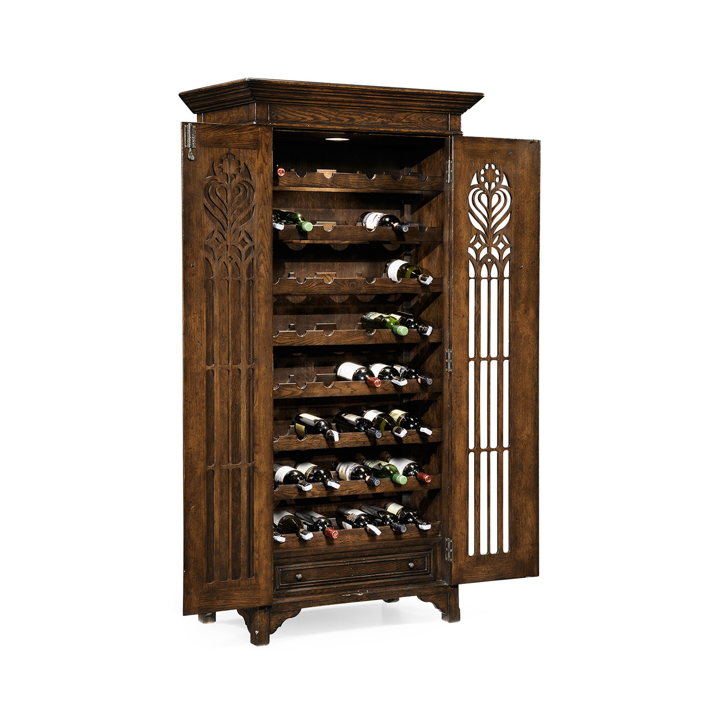 Tall Gothic Dark Oak Wine Cabinet