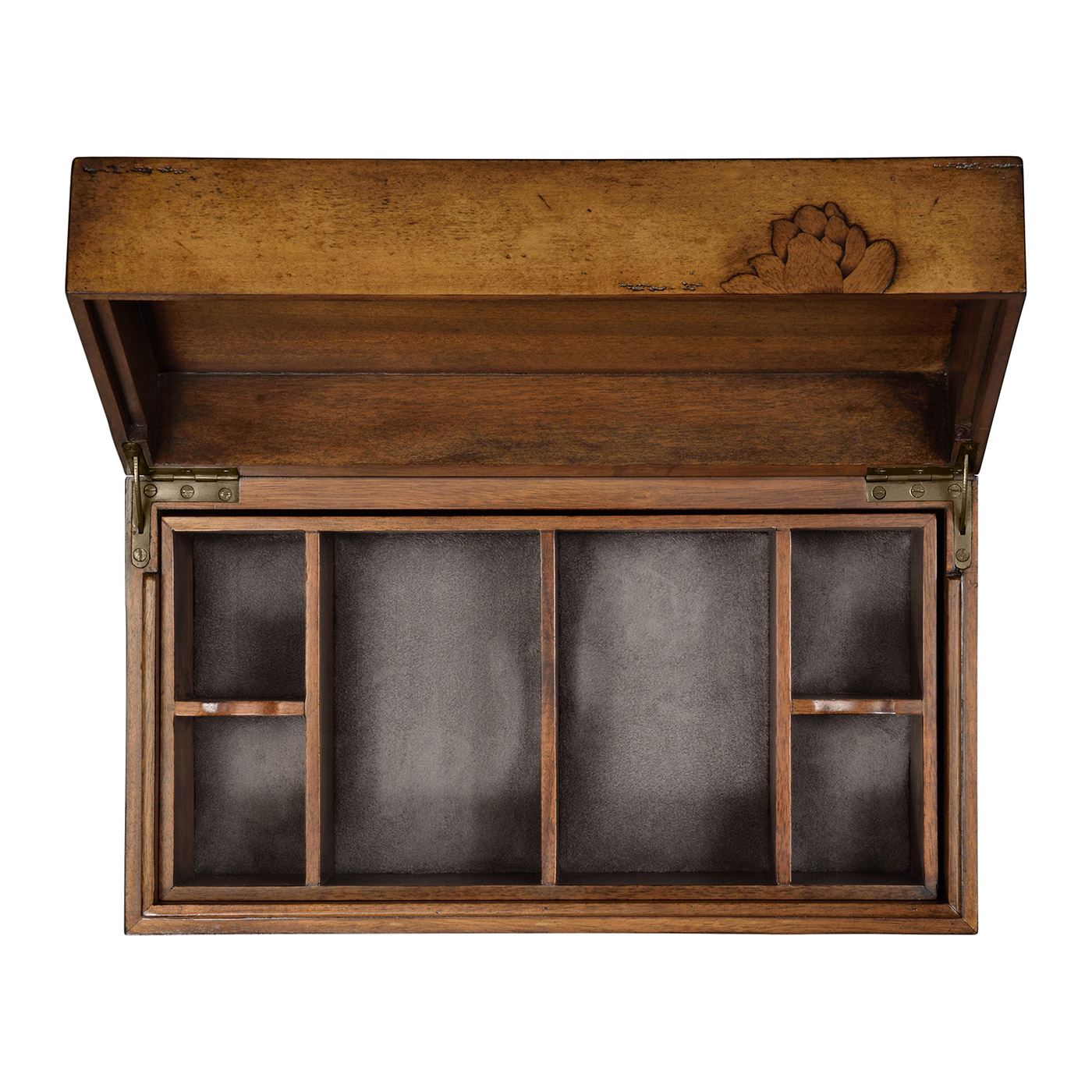 Walnut Raised Floral Rectangular Box