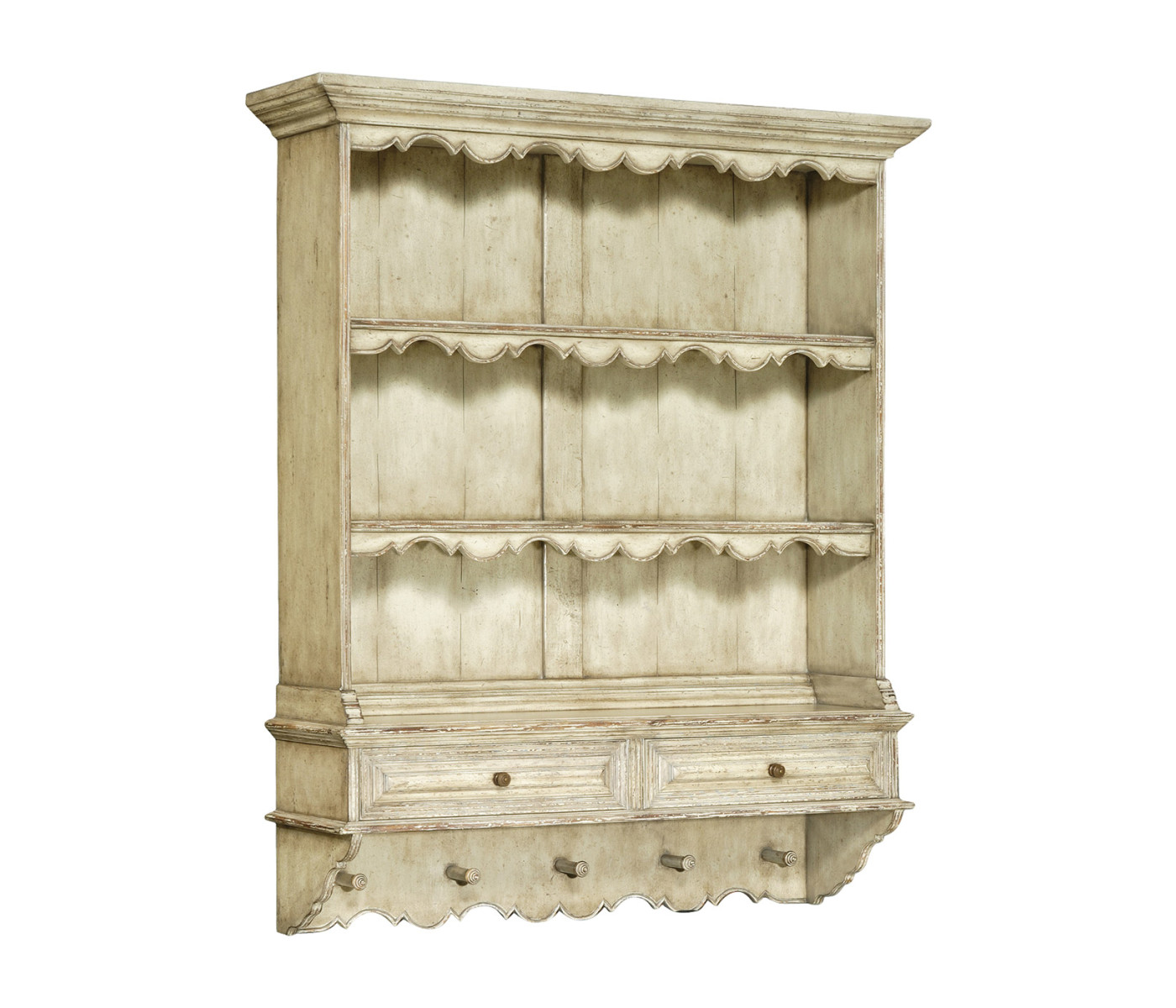 White painted hanging shelves