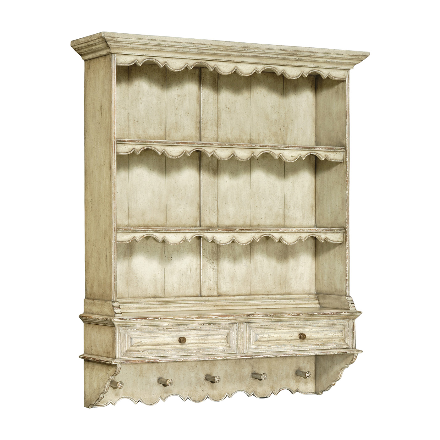 White painted hanging shelves