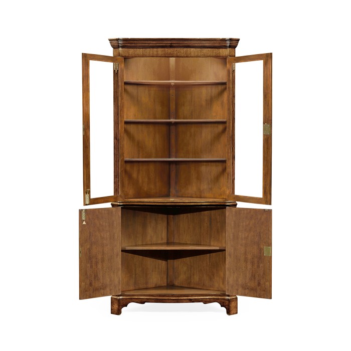 Serpentine Walnut Corner Cabinet