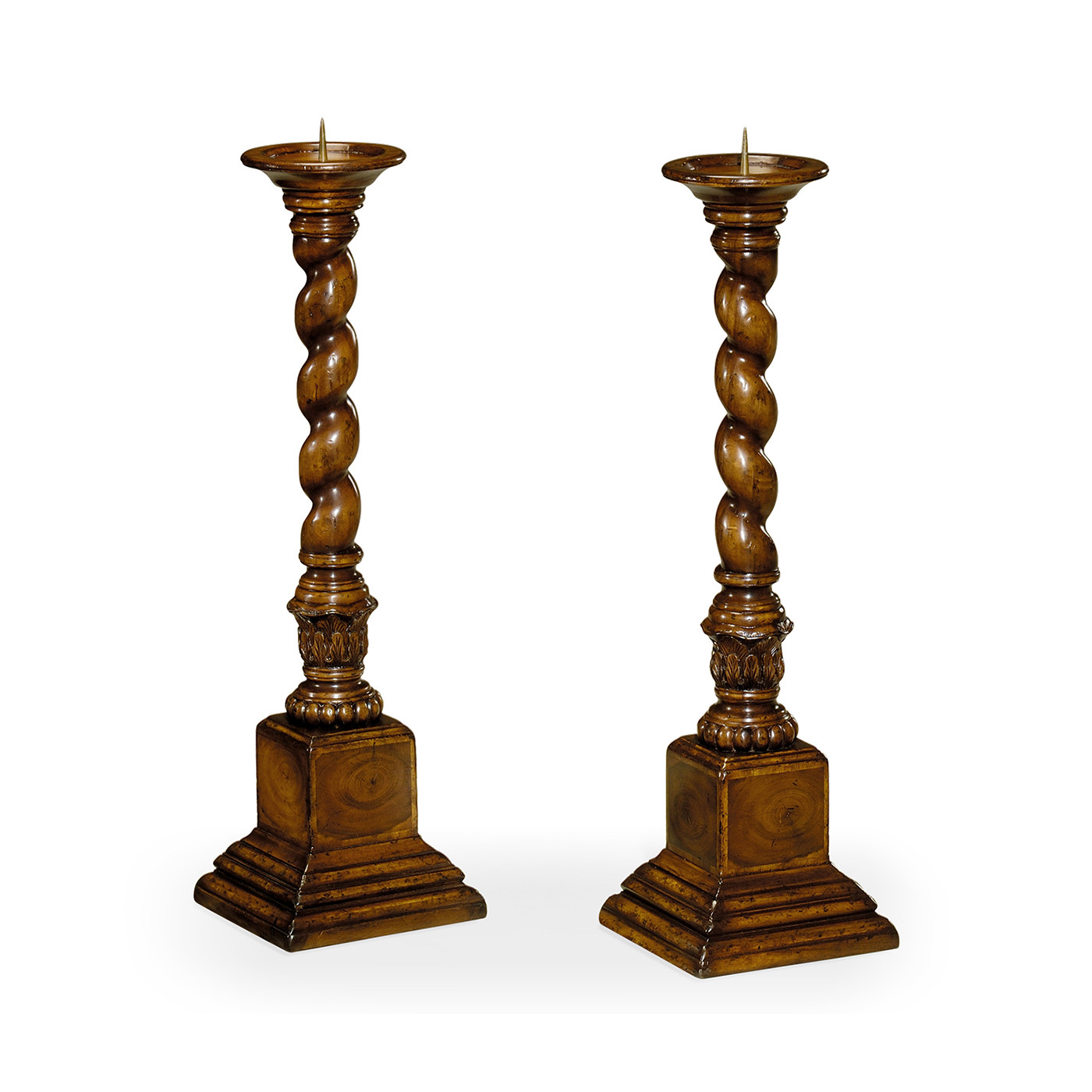 Pair of Tall Walnut & Oyster Candlesticks