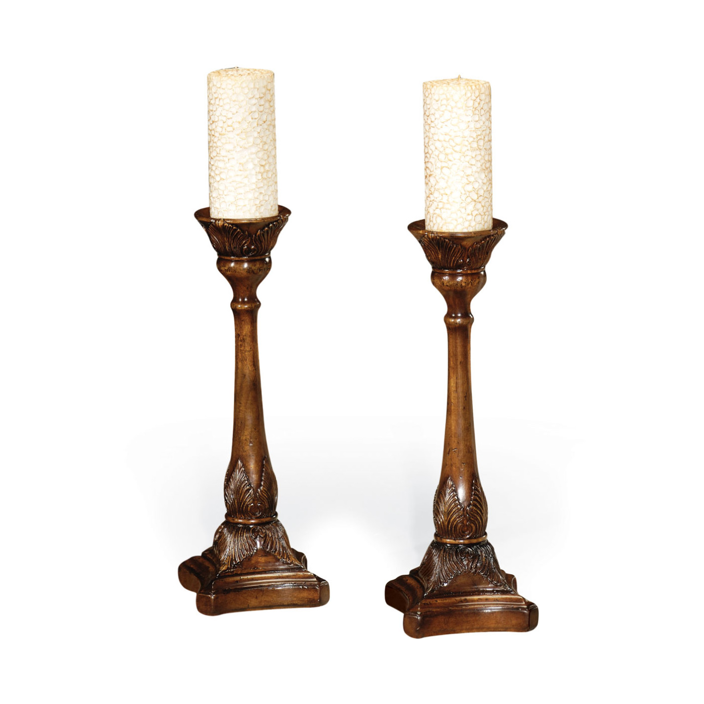 Pair of Walnut Candlesticks with Square Bases