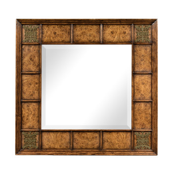 Square walnut & burl oak mirror