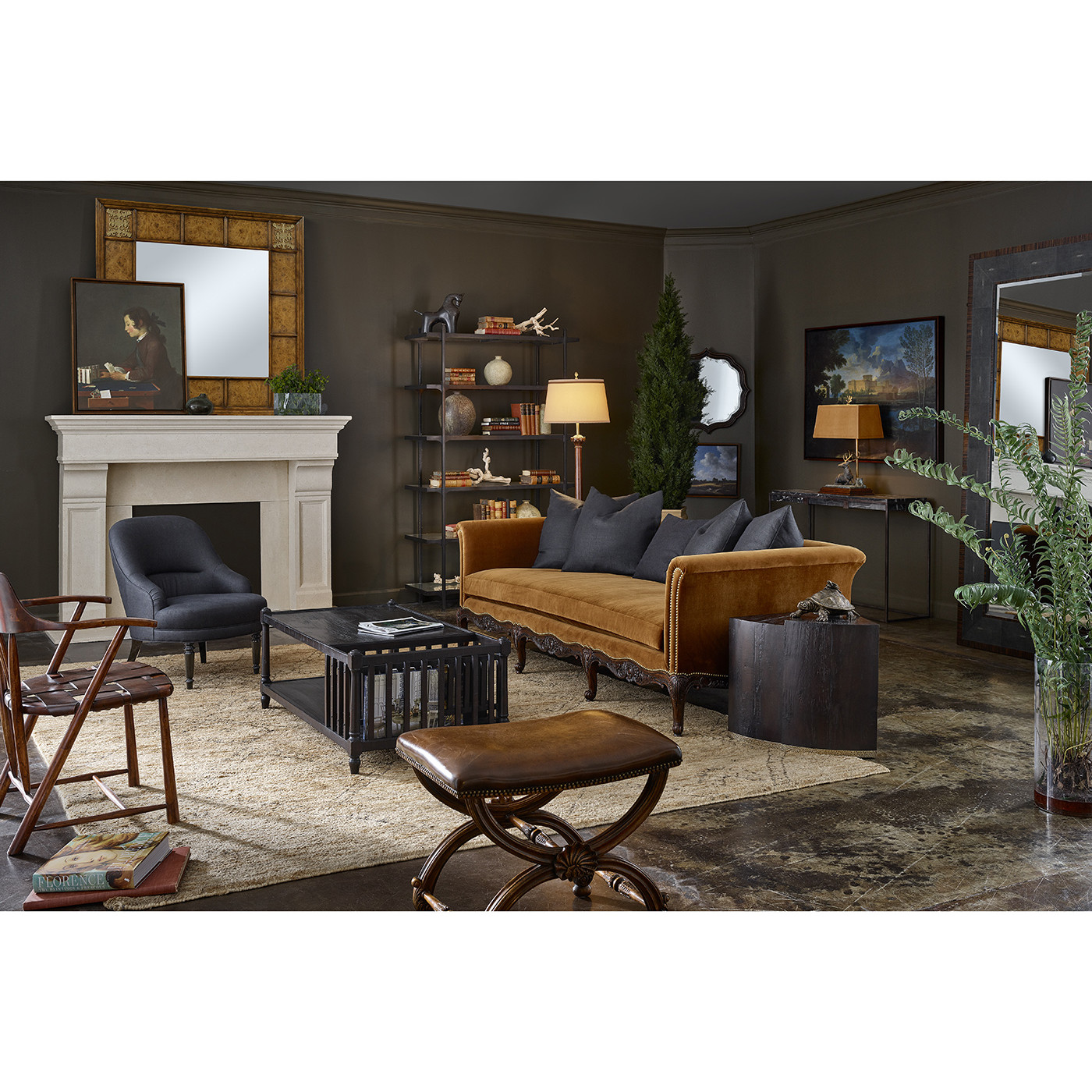 Square walnut & burl oak mirror