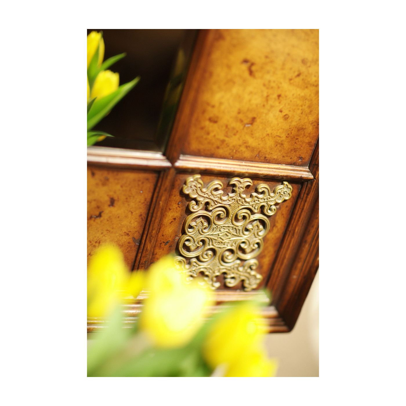 Square walnut & burl oak mirror