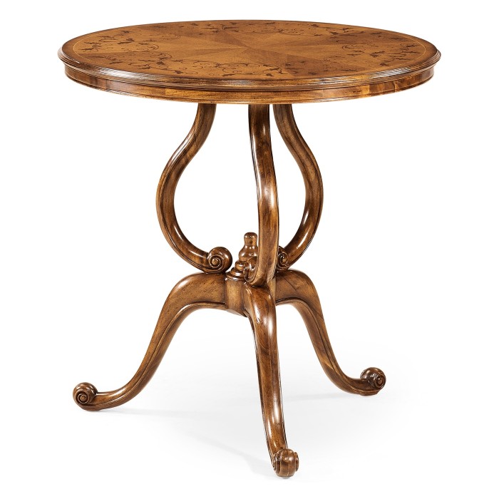 Walnut lamp table with satinwood inlaid top