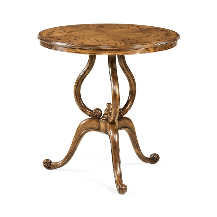 Walnut lamp table with satinwood inlaid top