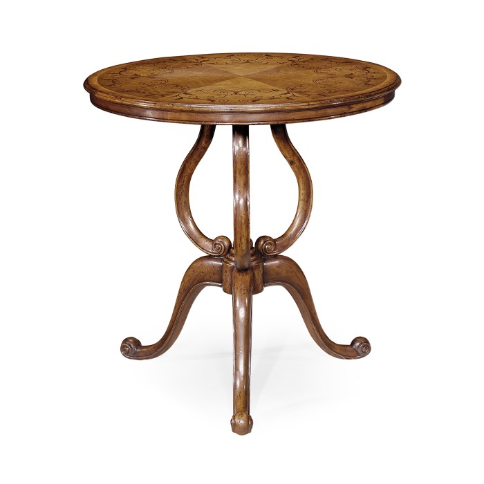 Walnut lamp table with satinwood inlaid top