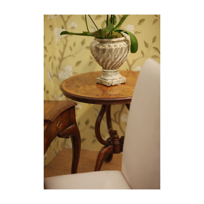 Walnut lamp table with satinwood inlaid top