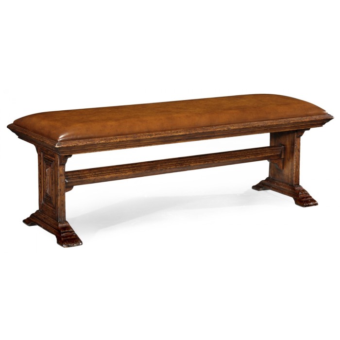 Panelled walnut upholstered bench