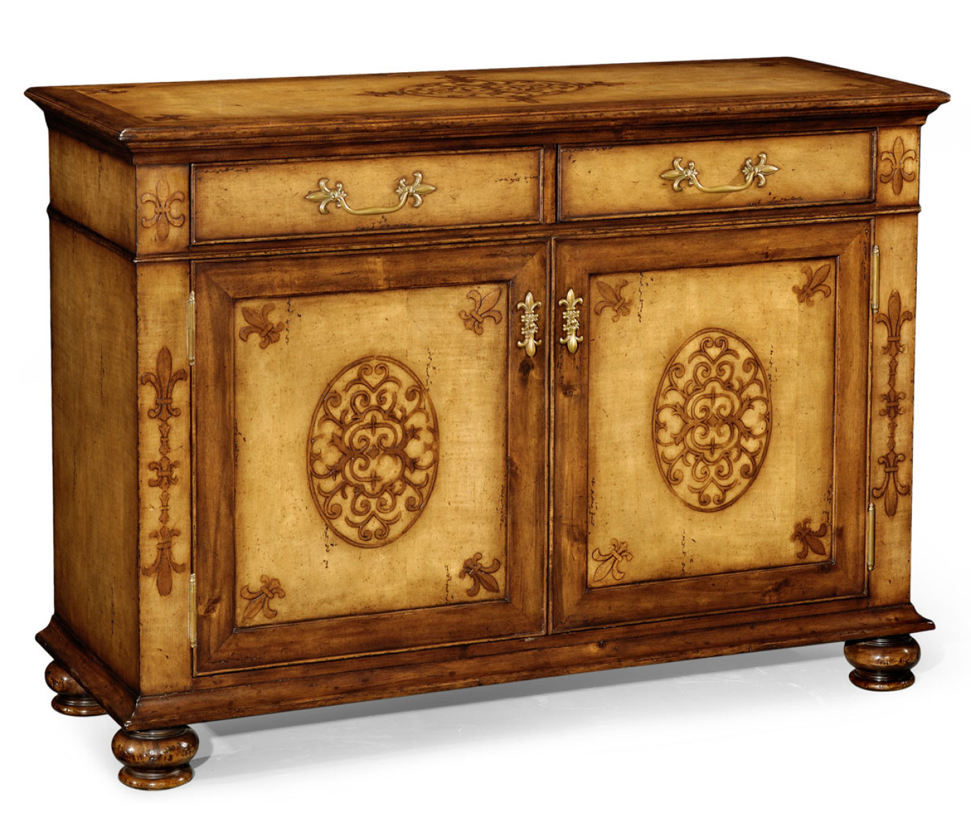 Raised veneer two door cabinet