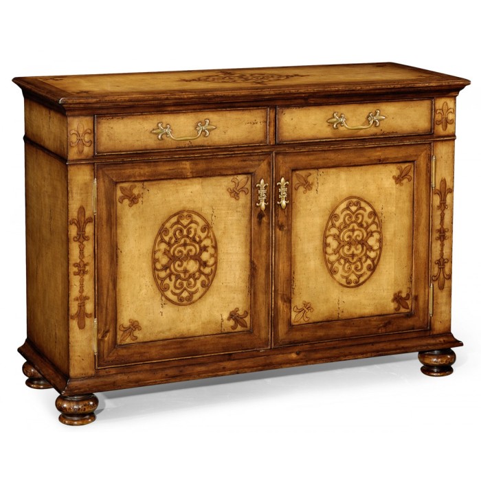 Raised veneer two door cabinet