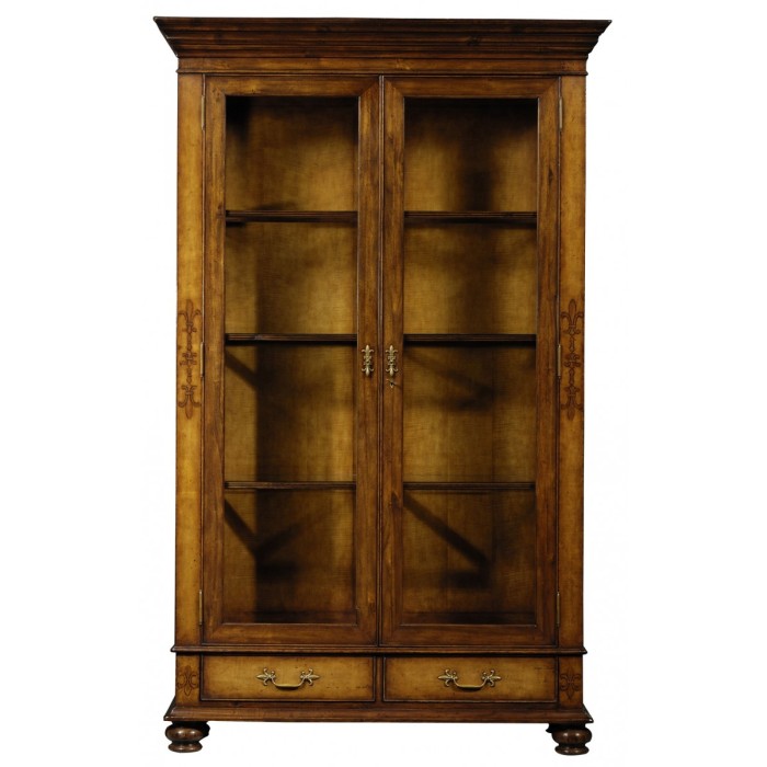 Raised veneer full length glazed cabinet with drawers