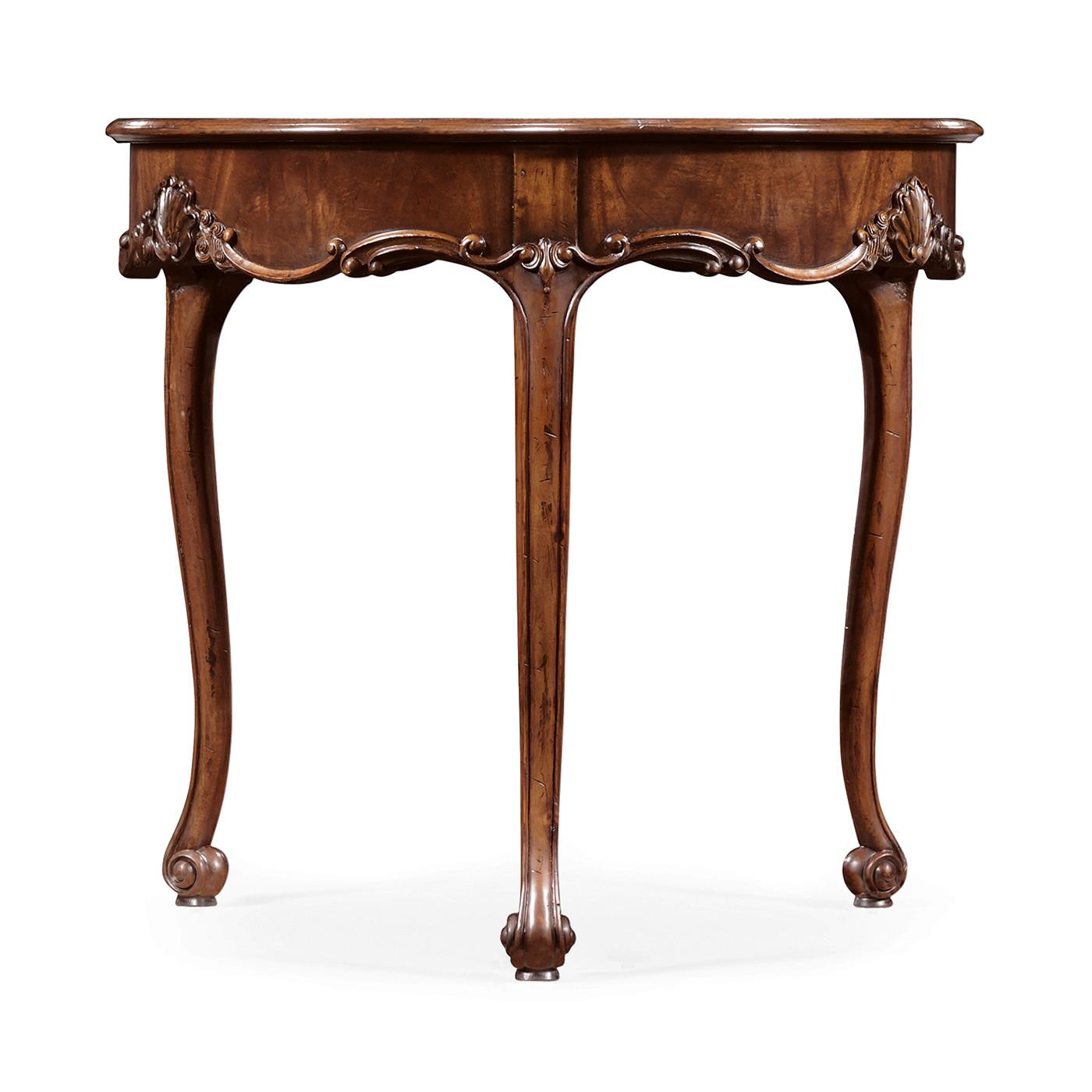 Mahogany Three Legged Round Side Table Scallop Shells