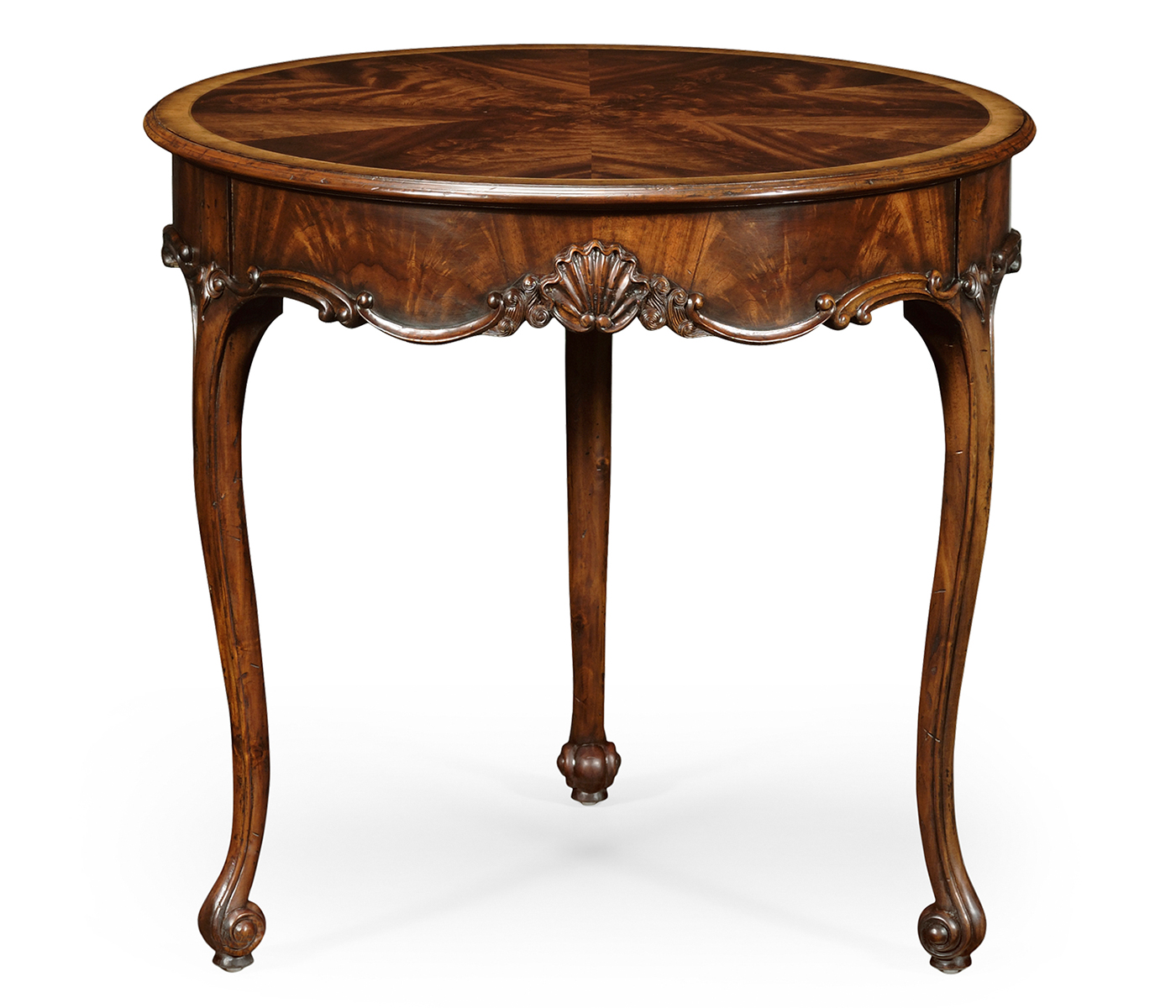 Mahogany Three Legged Round Side Table Scallop Shells