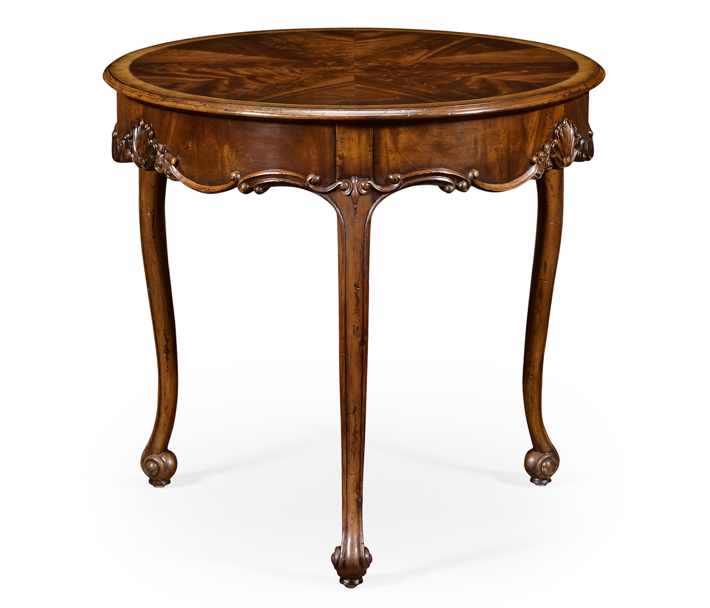 Mahogany Three Legged Round Side Table Scallop Shells